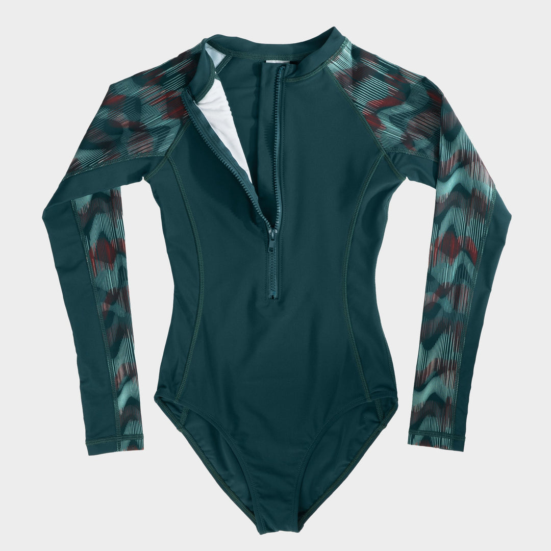 Daphne Long Sleeve One Piece Swimsuit - Deep Teal - Front