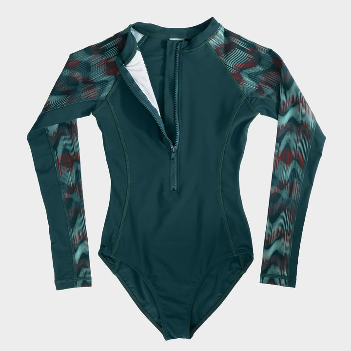 Daphne Long Sleeve One Piece Swimsuit - Deep Teal - Front