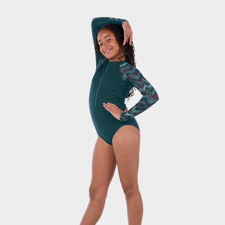 Daphne Long Sleeve One Piece Swimsuit - Deep Teal - Side