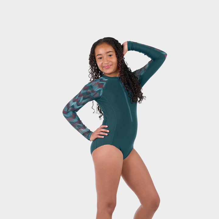 Daphne Long Sleeve One Piece Swimsuit - Deep Teal - Side