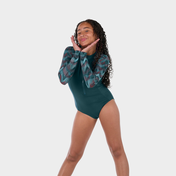 Daphne Long Sleeve One Piece Swimsuit - Deep Teal - Side