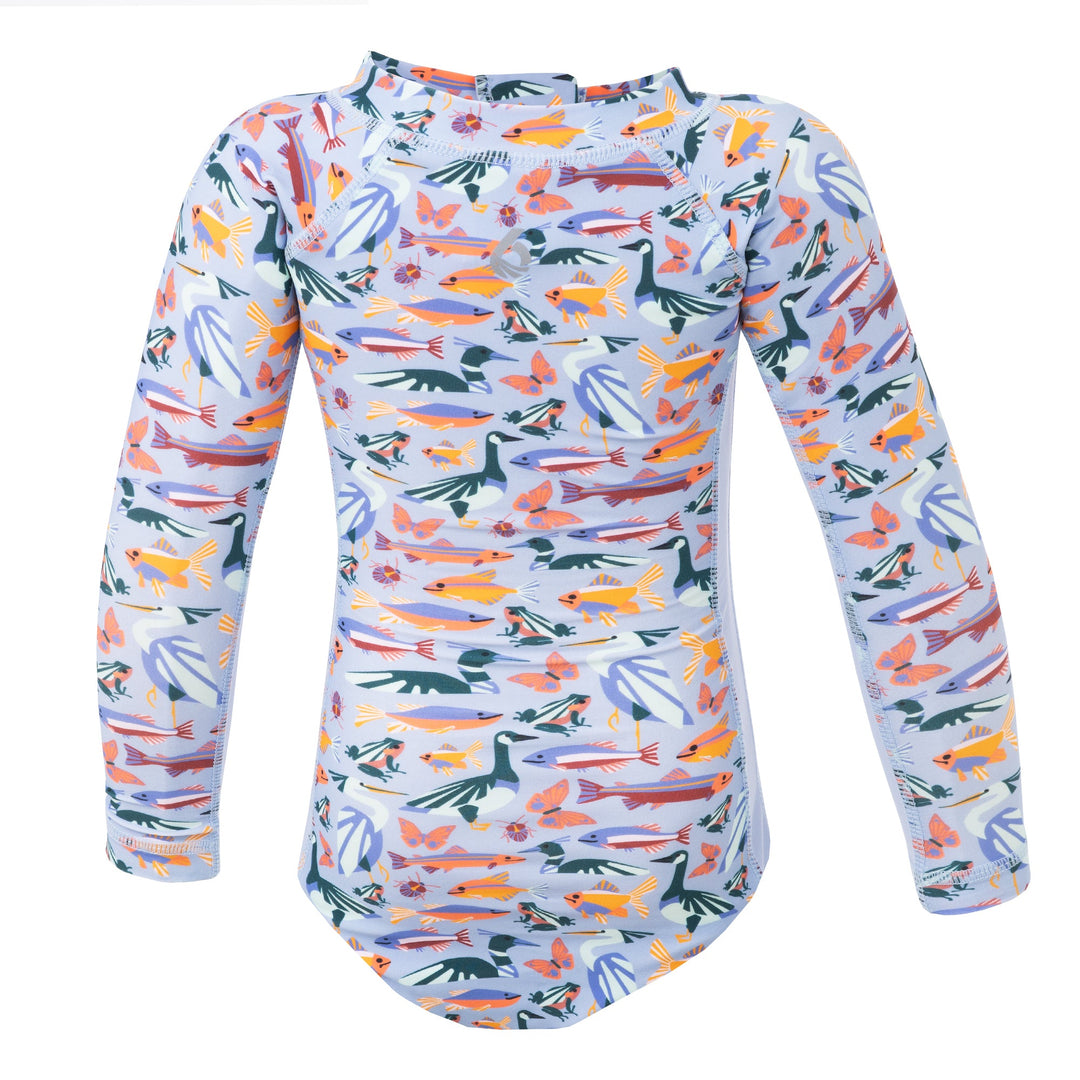 Kaia Long Sleeve One Piece Swimsuit - Foliage Blue - Back