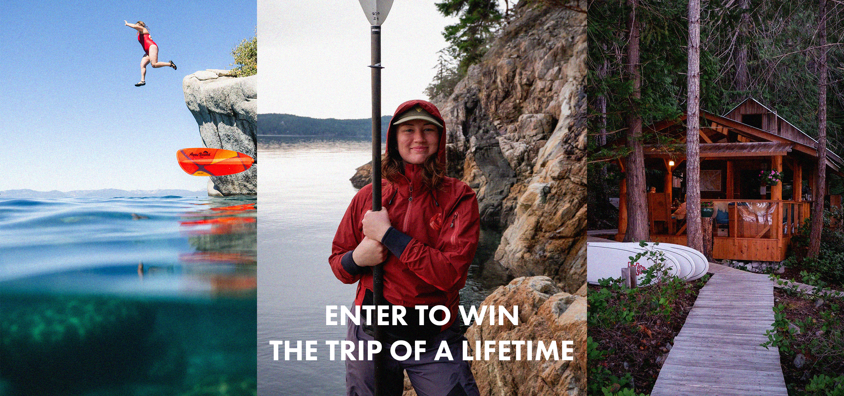 Collage of outdoor activities with text overlay 'Enter to win the trip of a lifetime'.
