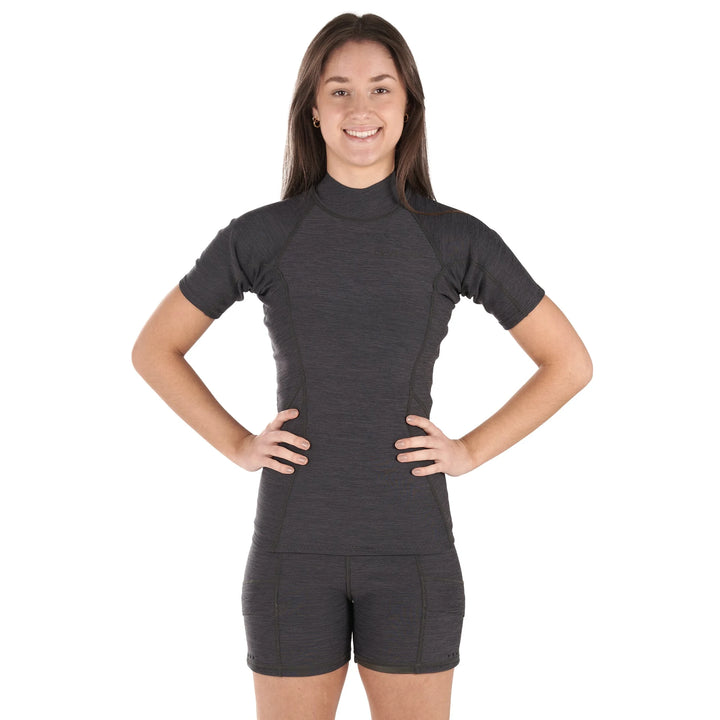 Sombrio Short Sleeve Neoprene Top — Black Heather#colour_black-heather